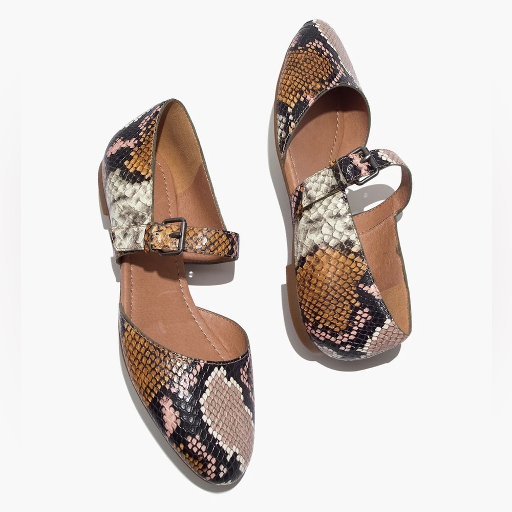 Madewell NWOT The Alina Mary-Jane Flat in Snake Embossed Leather- Size 9